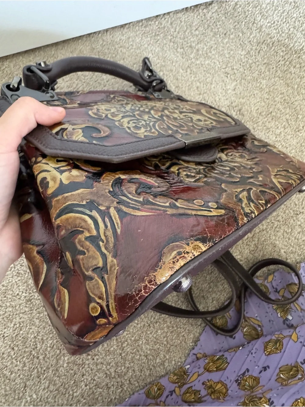 Artisan Embossed Floral Leather handbag